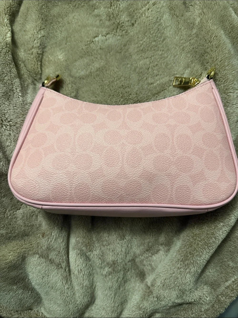 Coach Light Pink Signature Hobo Shoulder Bag with Gold Hardware